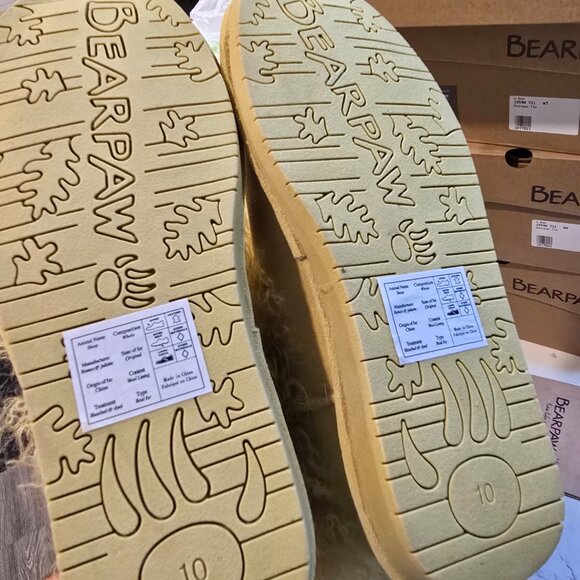 New Bearpaw Boo Boots Leather Suede Long Fur Sheepskin Women's Yellow SZ 10 NEW - Picture 10 of 13